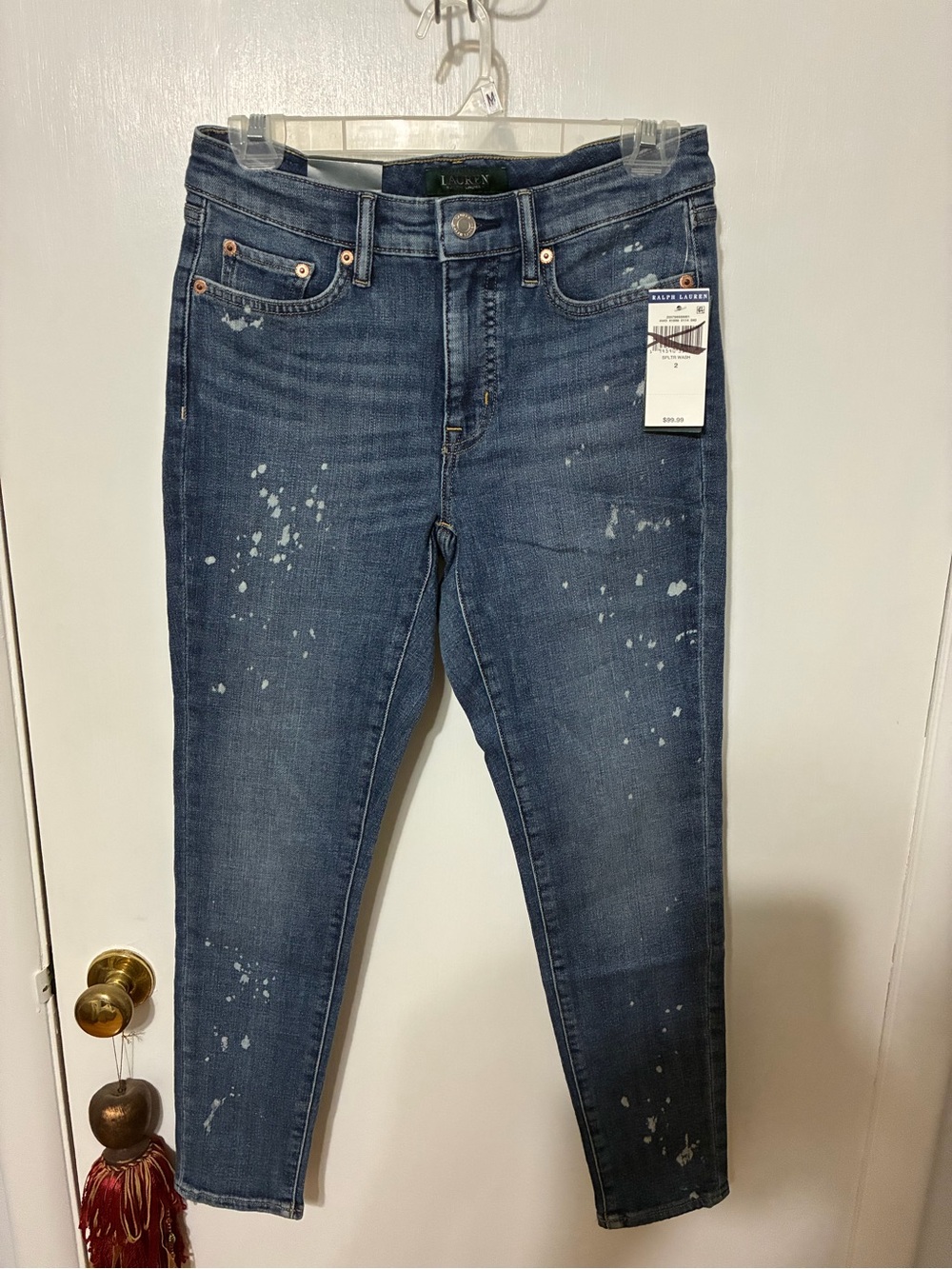 Lauren Ralph Lauren Women's Navy Blue Skinny Jeans with Paint-Splatter Detail